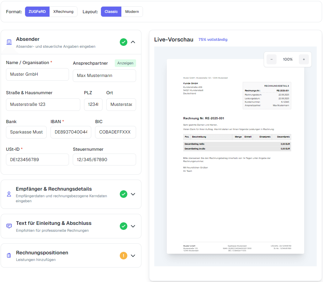 CleverFlow Eingabeformular